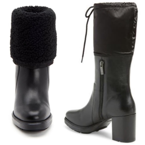 NIB $595 Aquatalia Ishana Calf Nylon Shearling Bootie Black...